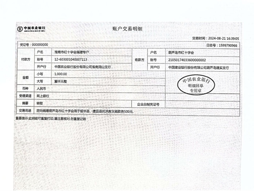 转赠葫芦岛市红十字会指定账户交易明细