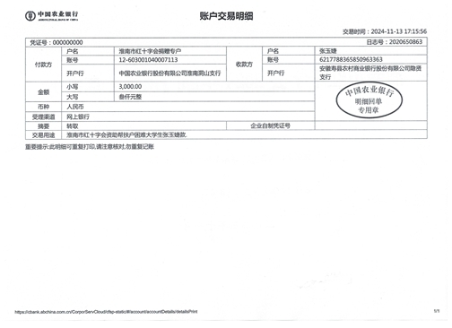 资助金转付账户交易明细